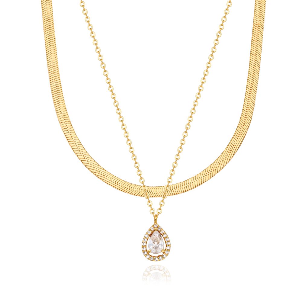 Cubic Drop Layered Necklace