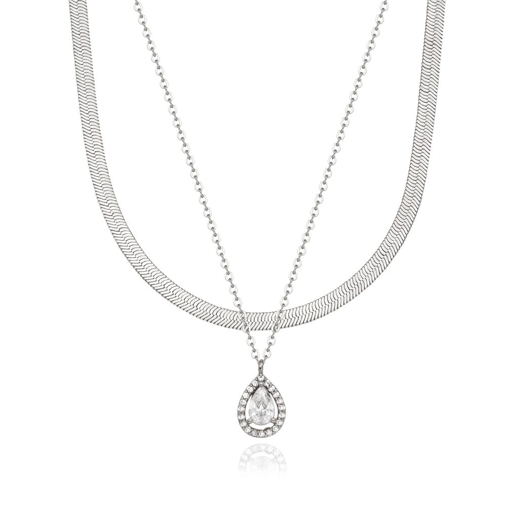 Cubic Drop Layered Necklace - Image 2