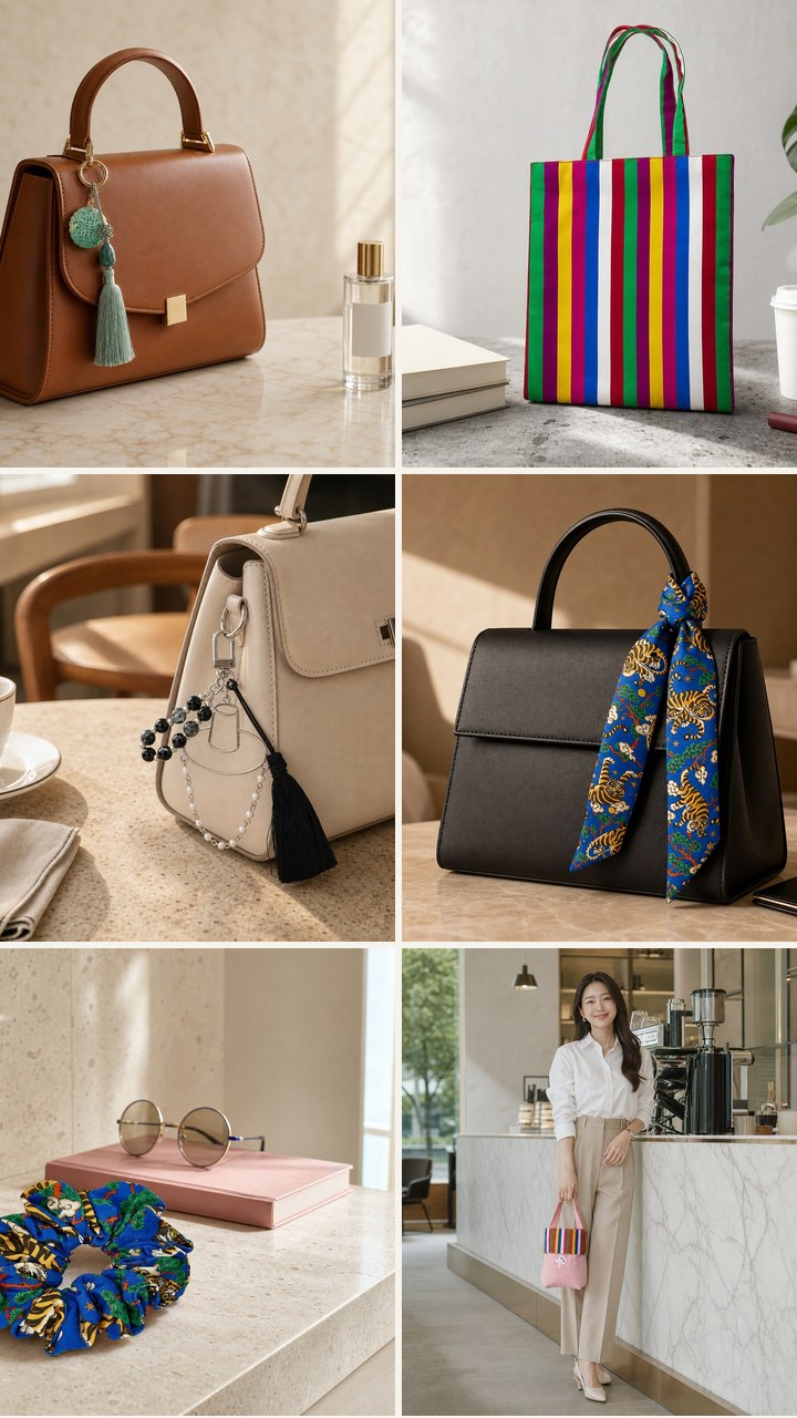 Ungyeong norigae charm, saekdong bags, hair scarf and scrunchie
