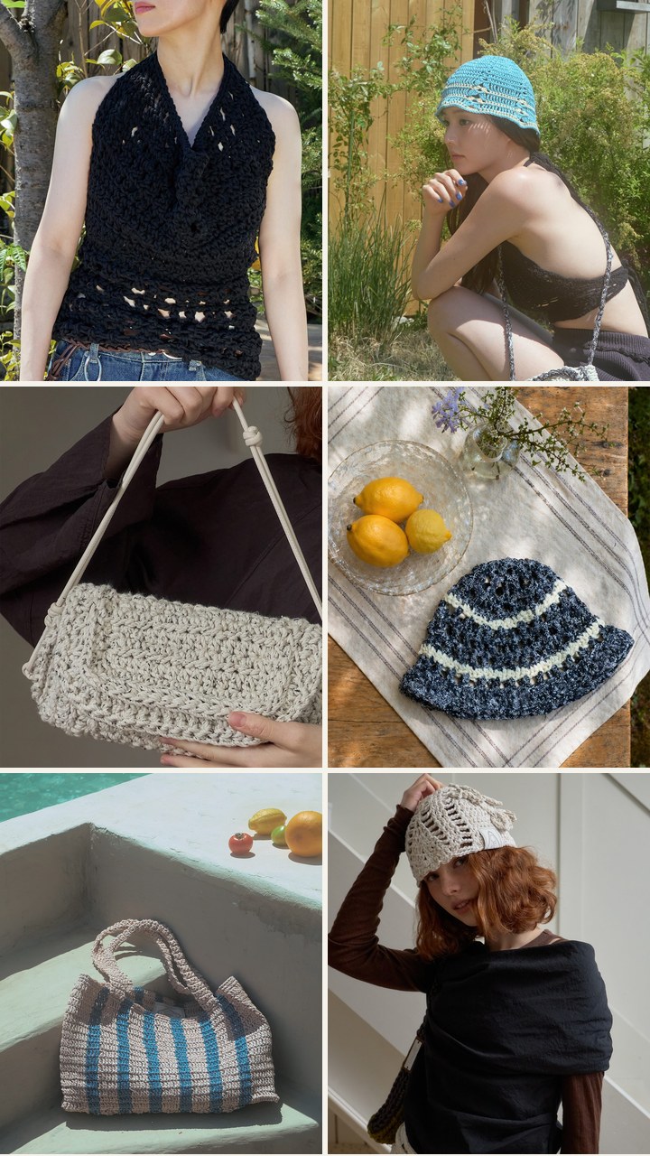 Yyunarn crochet halter top, bucket hats and net bags